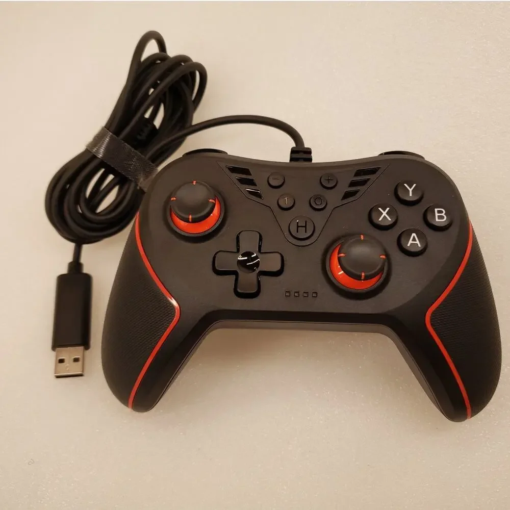 T43 Wired Controller for Switch, PC, and TV with Ergonomic Grip (Black/Red)